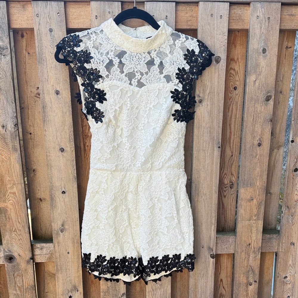 HOMAGE Cream and Black Lace Detail romper